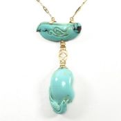 14CT GOLD & CARVED TURQUOISE PENDANT NECKLACE