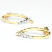 PAIR OF ITALIAN 18CT GOLD & DIAMOND RIBBON PENDANT EARRINGS
