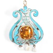 EDWARDIAN CHILD & CHILD GUILLOCHE ENAMEL BROOCH PIN