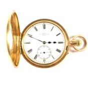 VICTORIAN 18CT GOLD KEYLESS HALF HUNTER POCKET WATCH
