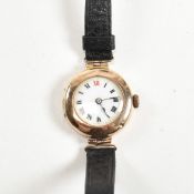 HALLMARKED 9CT GOLD WRISTWATCH WITH LEATHER STRAP