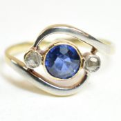 18CT GOLD SAPPHIRE & DIAMOND CROSS OVER RING
