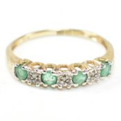 HALLMARKED 9CT GOLD DIAMOND & EMERALD HALF HOOP RING