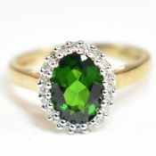 HALLMARKED 9CT GOLD TOURMALINE & DIAMOND CLUSTER RING