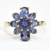 HALLMARKED 9CT GOLD & IOLITE CLUSTER RING