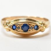 GEORGE V HALLMARKED 18CT GOLD SAPPHIRE & DIAMOND BOAT RING