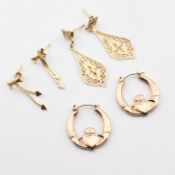 THREE 9CT GOLD PENDANT & HOOP EARRINGS
