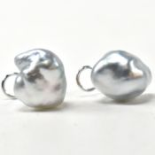 PAIR OF BAROQUE PEARL & 18CT WHITE GOLD STUD EARRINGS