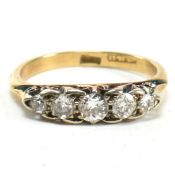 CASED 18CT GOLD & DIAMOND FIVE STONE RING