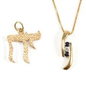 HALLMARKED 9CT GOLD & GEM SET PENDANT NECKLACE & CHAI PENDANT