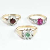 THREE 9CT GOLD & GEM SET RINGS