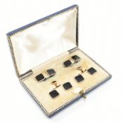 SET OF 18CT GOLD & PLATINUM & ENAMEL DRESS SHIRT STUDS & CUFFLINKS
