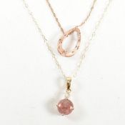 9CT ROSE GOLD PENDANT NECKLACE & 9CT YELLOW GOLD & GEM SET PENDANT NECKLACE