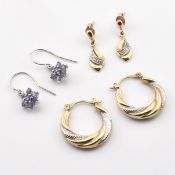 THREE PAIRS OF 9CT GOLD & GEM SET EARRINGS