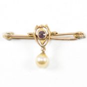HALLMARKED EDWARDIAN ART NOUVEAU 9CT GOLD & AMETHYST BROOCH