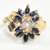 HALLMARKED 9CT GOLD SAPPHIRE & DIAMOND CLUSTER RING