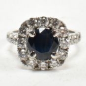 14CT WHITE GOLD SAPPHIRE & DIAMOND HALO RING