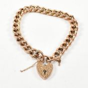 19TH CENTURY ROSE METAL CURB LINK BRACELET WITH 9CT GOLD HEART PADLOCK CLASP