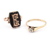 HALLMARKED 9CT GOLD & DIAMOND RING & AF 9CT GOLD SIGNET RING