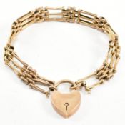 EDWARDIAN HALLMARKED 9CT GOLD HEART PADLOCK CLASP BRACELET