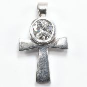 HALLMARKED WHITE GOLD & DIAMOND CROSS NECKLACE PENDANT