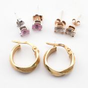 THREE PAIRS OF 14CT GOLD & GEM SET EARRINGS