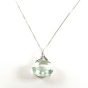HALLMARKED 9CT WHITE GOLD DIAMOND & GREEN STONE PENDANT NECKLACE