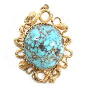 ARTS & CRAFTS GOLD TURQUOISE SNAKE PENDANT BROOCH PIN