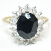 HALLMARKED 9CT GOLD SAPPHIRE & CZ CLUSTER RING