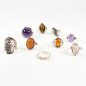 COLLECTION OF SILVER & GEM SET RINGS