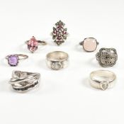 COLLECTION OF SILVER & GEM SET RINGS