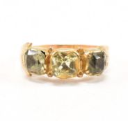 GEORGIAN GOLD CHRYSOBERYL THREE STONE RING