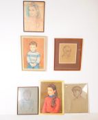 FRITZ KRAMER - SIX FRAMED PORTRAIT PAINTINGS & DRAWINGS