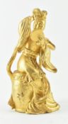 GILT PAINTED CARVED WOODEN FIGURINE OF A DEITY 鎏金木刻仙女