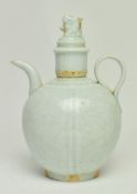 QING QINGBAI EWER WITH LION FINIAL COVER 晚清仿北宋清白执壶