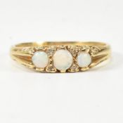 HALLMARKED 18CT GOLD OPAL & DIAMOND HALF HOOP RING