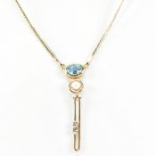 14CT GOLD TOPAZ & DIAMOND & CULTURED PEARL PENDANT NECKLACE & EARRING SUITE