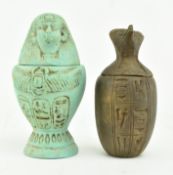 TWO EGYPTIAN CANOPIC FIGURAL JARS