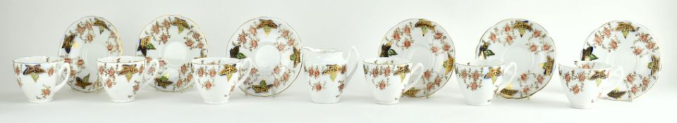 SIX VINTAGE ENGLISH BONE CHINA CUPS AND SAUCERS SETS AND A JUG