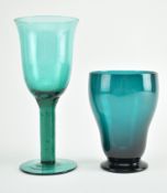 TWO EARLY-MID 20TH CENTURY GREEN - BLUE DRINKING GLASSES