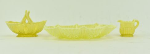 THREE DAVIDSON VICTORIAN YELLOW PRESSED GLASS PIECES