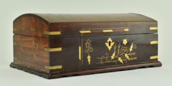 VINTAGE BRASS INLAID MAHOGANY JEWELLERY BOX WITH KEY