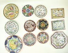 TWELVE VINTAGE CONTINENTAL CERAMIC MAJOLICA PLATES / TILES