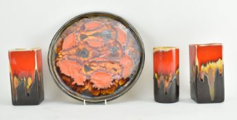 ERIC LEAPER - NEWLYN POTTERY STUDIO LAVA GLAZED VASES & PLATE