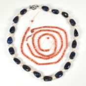 CULTURED PEARL & LAPIS LAZULI BEADED NECKLACE & CORAL NECKLACE AF