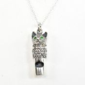 SILVER & EMERALD CAT WHISTLE PENDANT NECKLACE