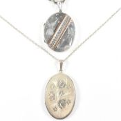 TWO HALLMARKED SILVER ENGRAVED LOCKET PENDANT NECKLACES