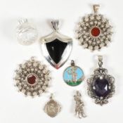 COLLECTION OF SILVER & GEM SET NECKLACE PENDANTS