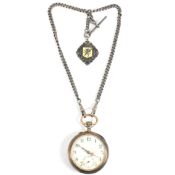 SILVER POCKET WATCH WITH HALLMARKED SILVER ALBERT CHAIN