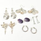 COLLECTION OF SILVER & GEM SET EARRINGS